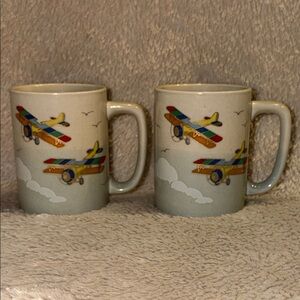 OTAGIRI Flying Biplanes Vintage Mug Set